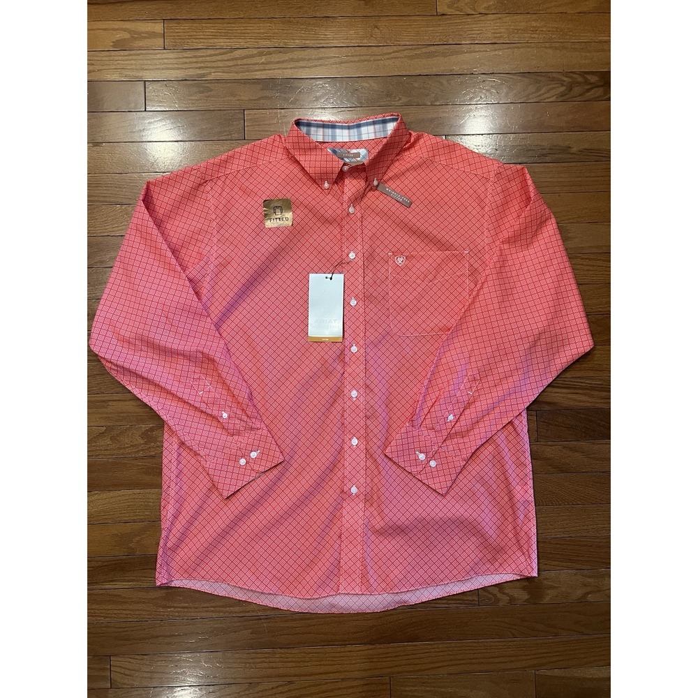 NWT Ariat Fitted Wrinkle Free Red Geo Button Down Shirt Men's 2XL Western